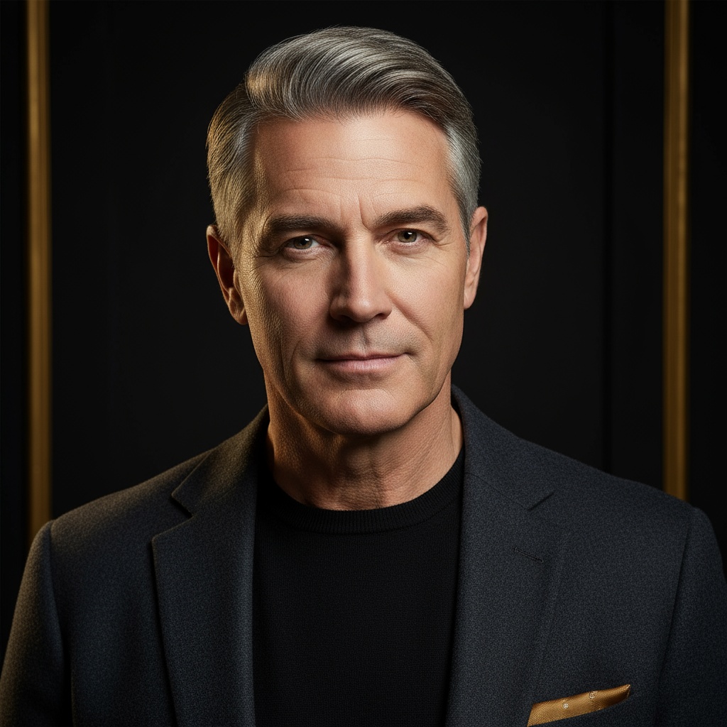 Mature man with classic side part hairstyle - traditional men's haircut Venice FL barbershop