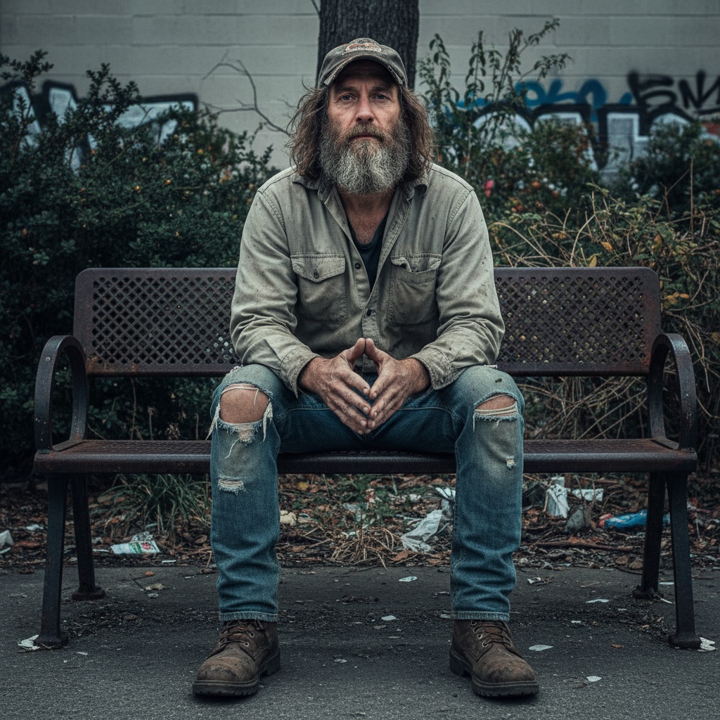 Depressed blue collar man with unkempt overgrown hair showing self-care neglect - men's mental health warning signs Venice FL barbershop
