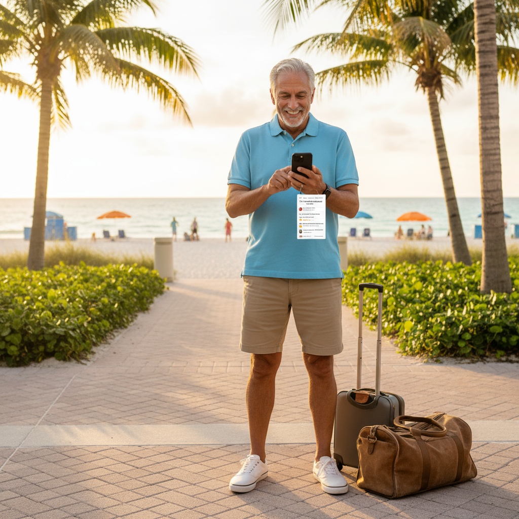 Snowbird man arriving in Venice Florida searching for reliable barbershop - walk-in service seasonal visitor guide